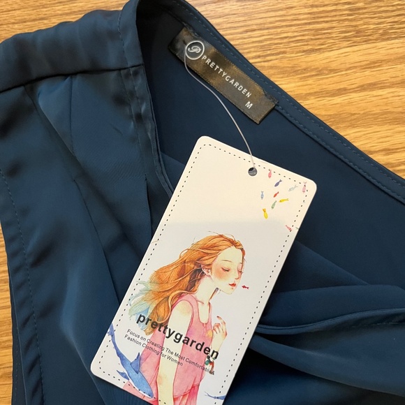 PRETTY GARDEN- one shoulder cocktail/party dress with sash, deep blue, - Picture 4 of 4